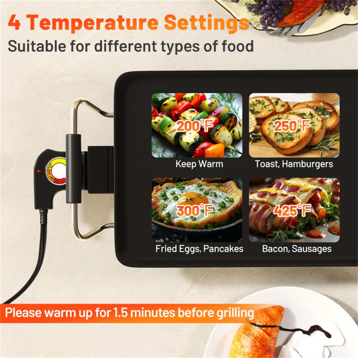 35" large electric grill with adjustable temperature