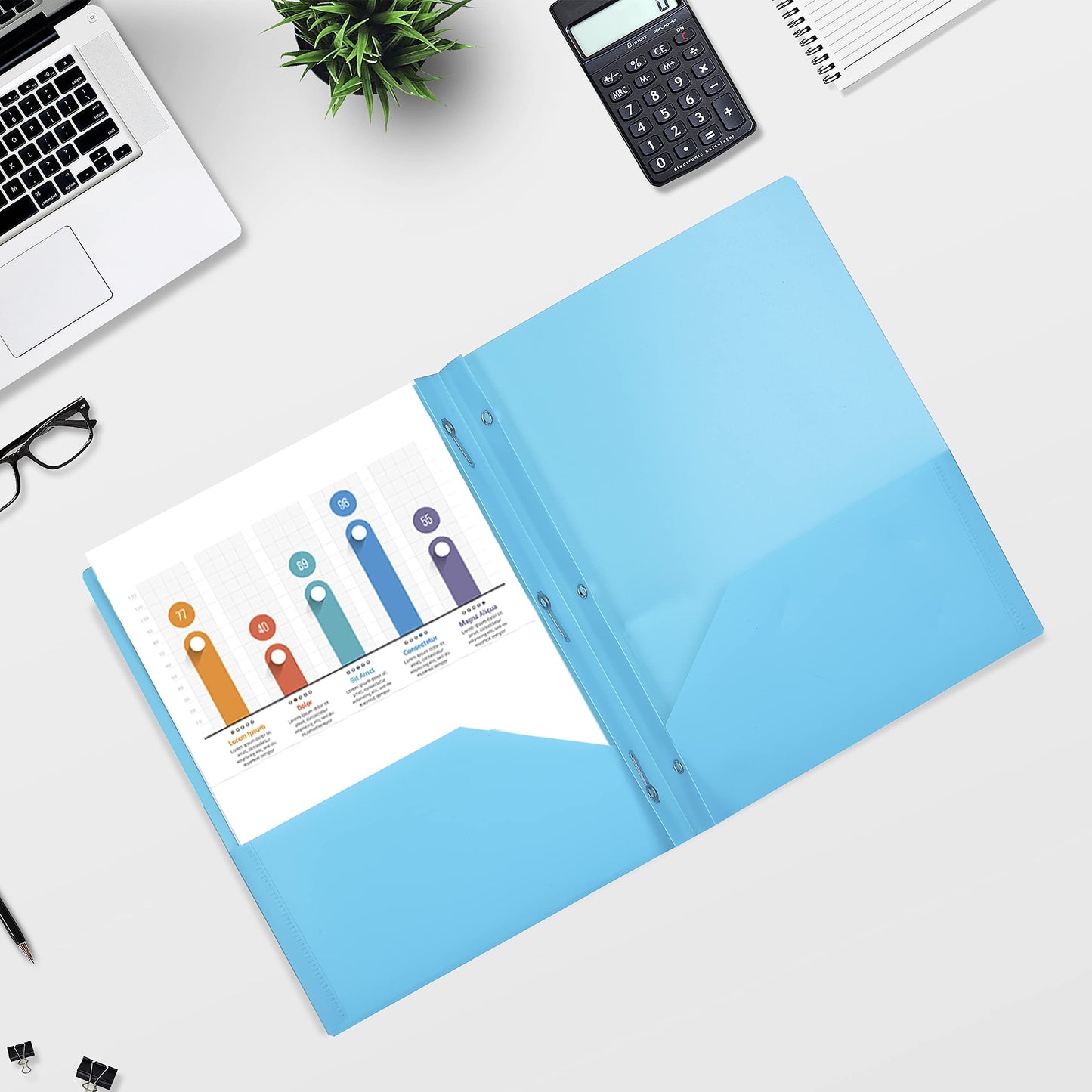 Mr. Pen- Folders with Pockets and Prong with Fasteners, 2 Pocket Folder, 3 Prong Folders, 5 Pack, Plastic, Back to School Supplies