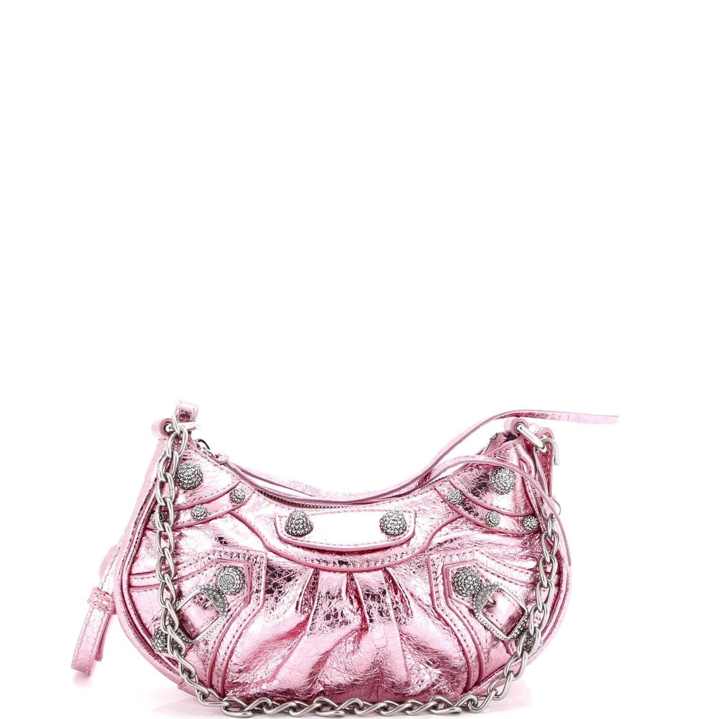 Balenciaga, Pre-Loved Le Cagole Giant Studs Shoulder Bag Leather with Crystals Mini, Metallic