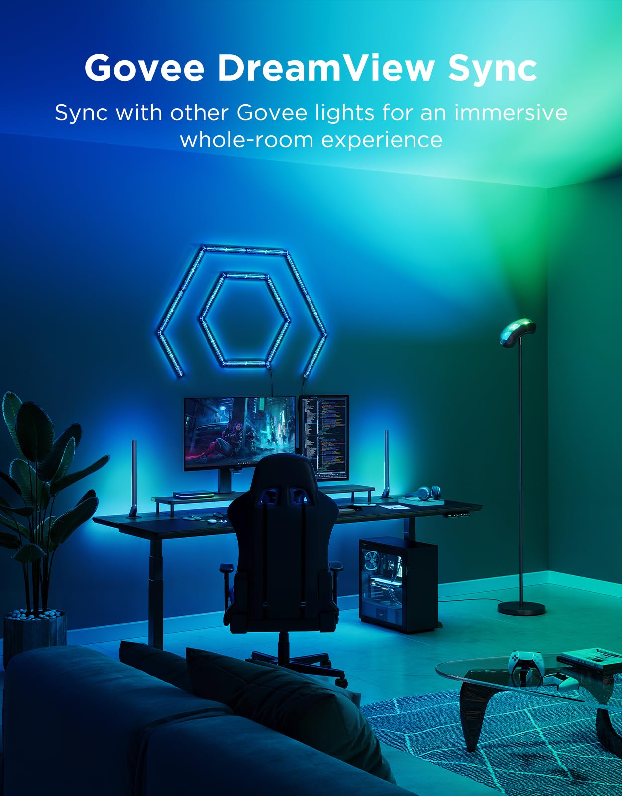 Govee Torchiere Floor Lamp with Matter, Alexa Compatible, RGBIC Warm Cool White Standing Lamp with 77 Scene Modes, Music Sync, 67" Modern Floor Lamps for Living Room Bedroom, Black, 172 ft² Light Area