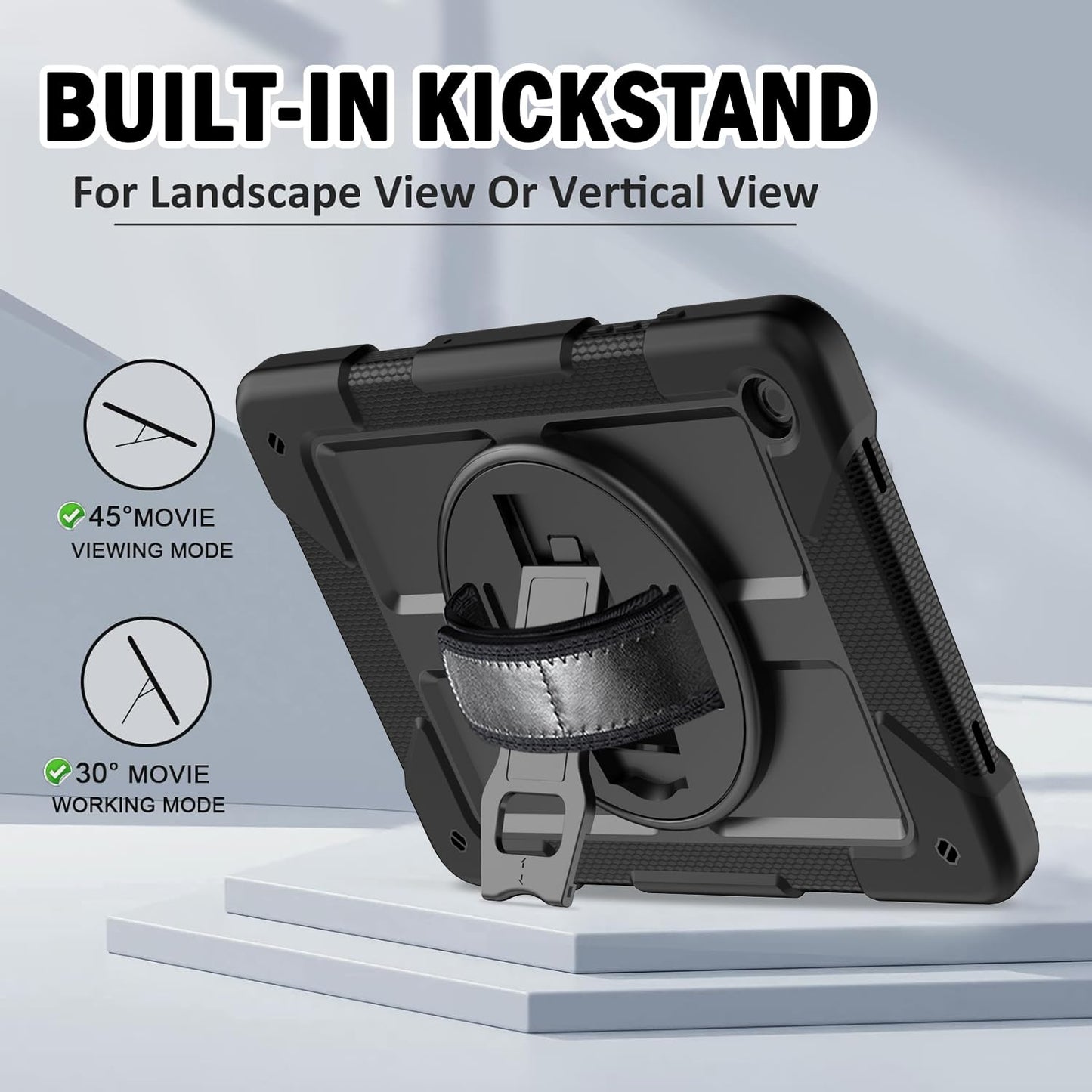 BMOUO for Samsung Galaxy Tab A9+ Plus Case 11" 2023 (SM-X210/X216/X218), Shockproof Galaxy Tab A9 Plus Case with Rotating Stand and Hand/Shoulder Strap, Black