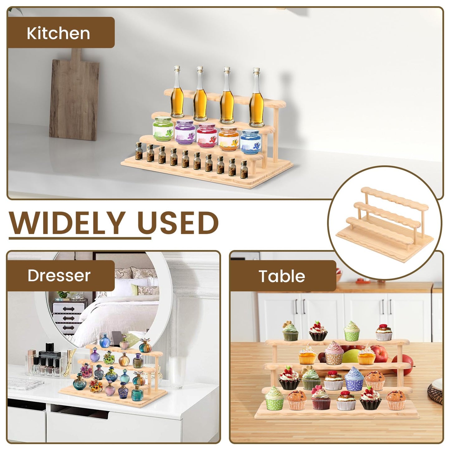 HJJWNDDNG Wooden Display Riser Stand 4 Tier Perfume Display Riser Stand, Cupcake Displays Shelf Organizer for Bedroom Bathroom Dressing Table(Log color,Four floors)