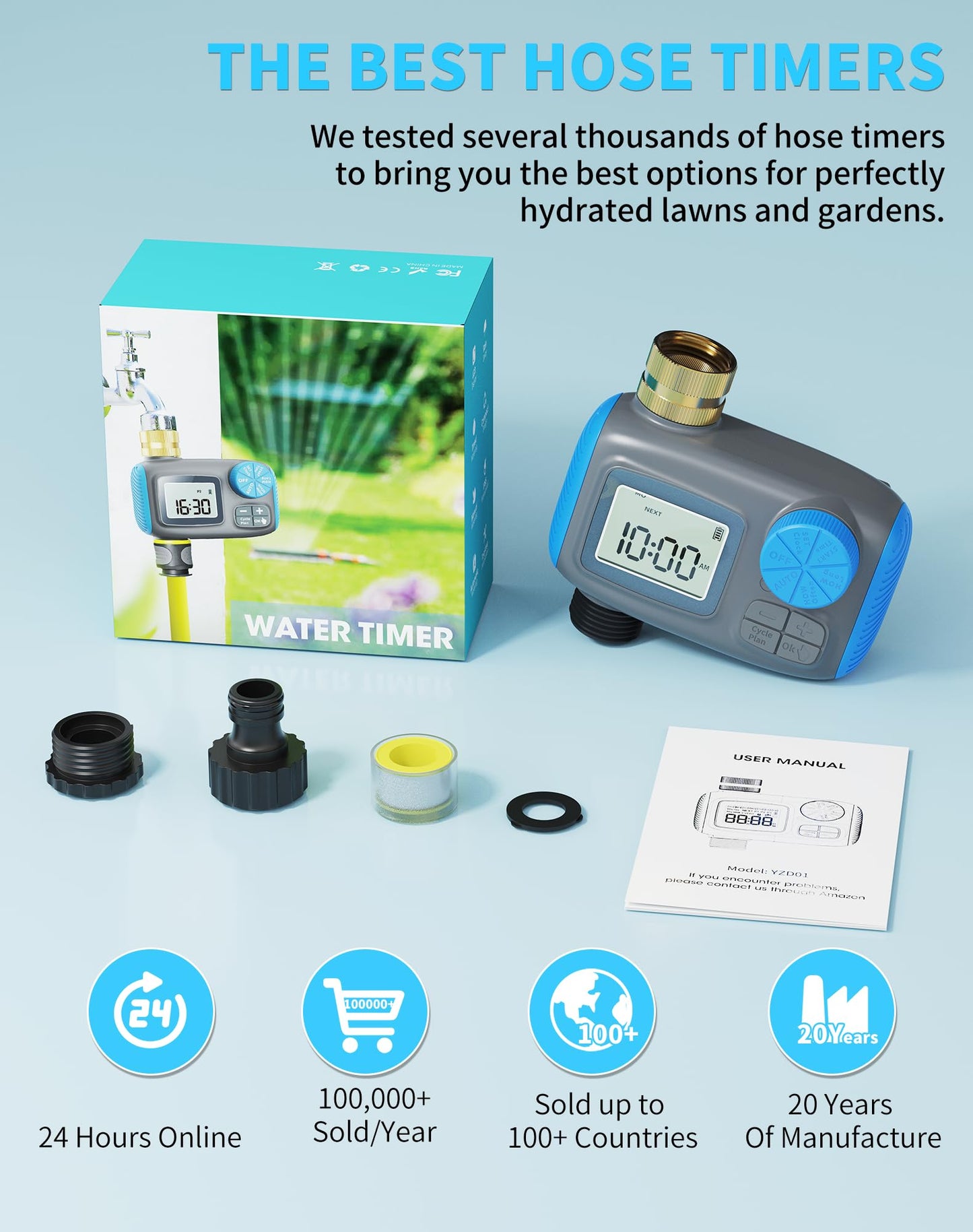 Smartale Sprinkler Timer, Programmable Hose Timers for Watering with Brass Swivel, Digital Irrigation Controller System with Rain Delay/Manual Mode/Automatic Watering for Outdoor Garden Yard Lawn