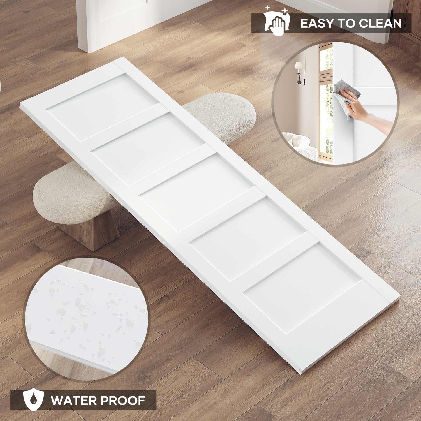 ROYMELO 30x84 Inch White Sliding Barn Door Slab with 5.5ft Hardware Kit Included, 5-Panel, MDF Wood Panel Covered with Water-Proof Scratch-Proof PVC Surface, Simple DIY Assembly