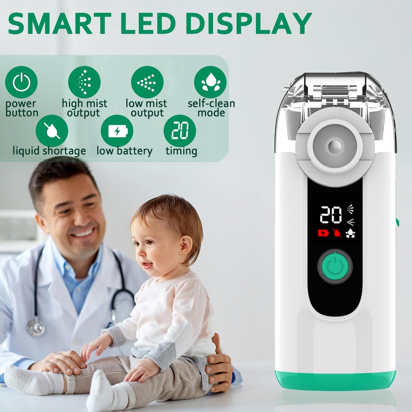 Hand-held Nebulizer for Respiratory System, Portable Nebulizer with Self-Clean Mode, Rechargeable Nebulizer for Home Office Travel