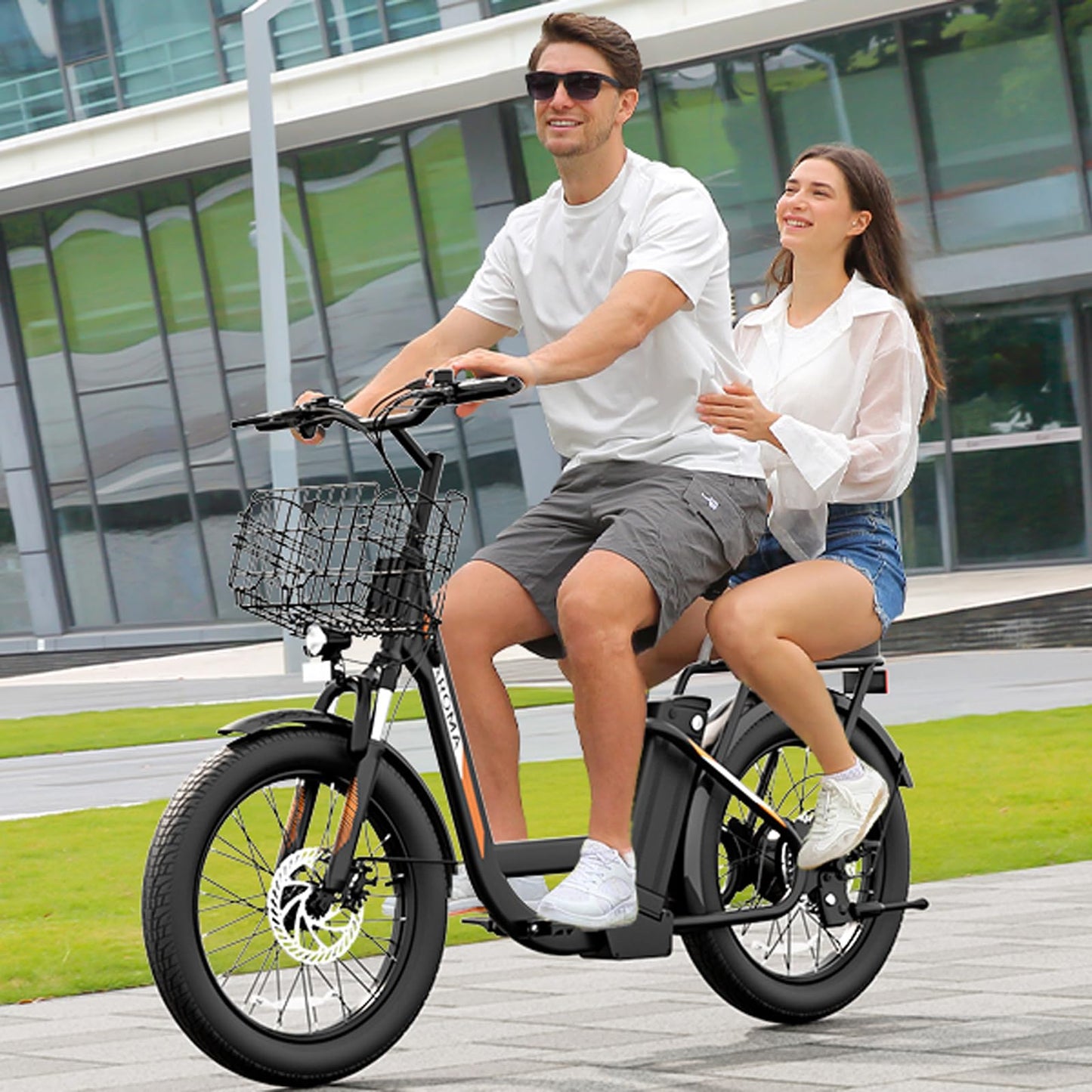 Caroma Peak 500W Electric Scooter with Seat, 20" Fat Tire Electric Bike with 36V Removable Battery, Up to 15Miles & 20MPH, Foldable Adult Electric Bicycles for Commuting with Basket (White)