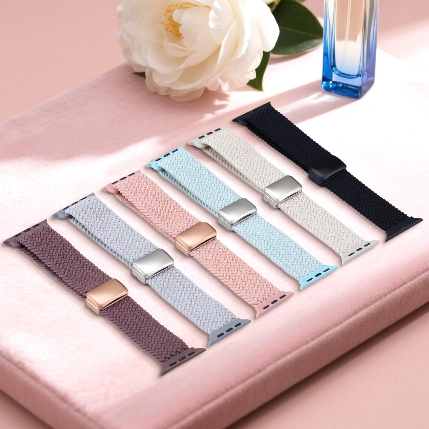 Braided Stretchy Band Compatible with Apple Watch Bands 38mm 40mm 41mm 42mm 44mm 45mm 46mm 49mm Women Men, Soft Nylon Solo Loop Magnetic Sport Strap for iWatch Series 10 9 8 7 6 5 4 3 2 1 SE Ultra