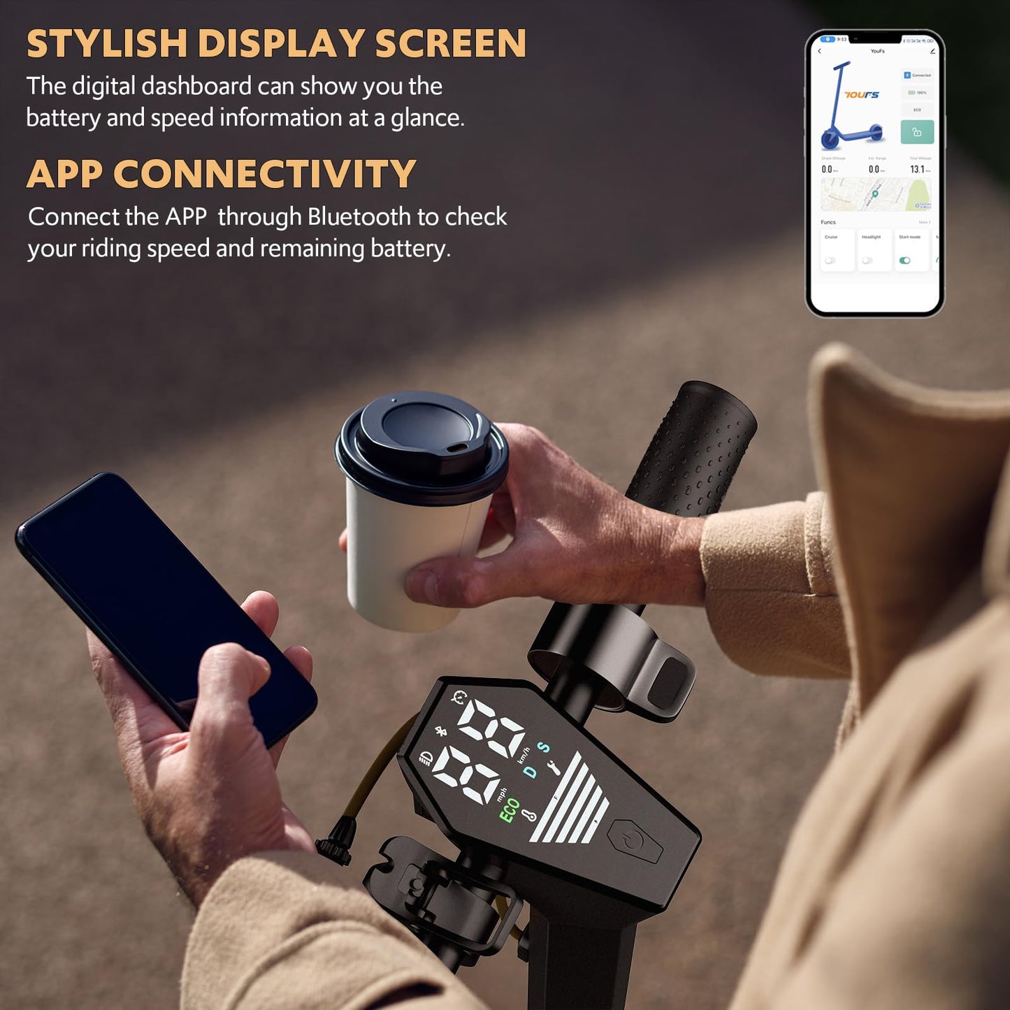 Electric Scooter for Adults, 15Ah Battery 28 Miles Range, 600W Motor, 10" Tires, Folding E Scooter with Drum Braking System, Smart APP Control