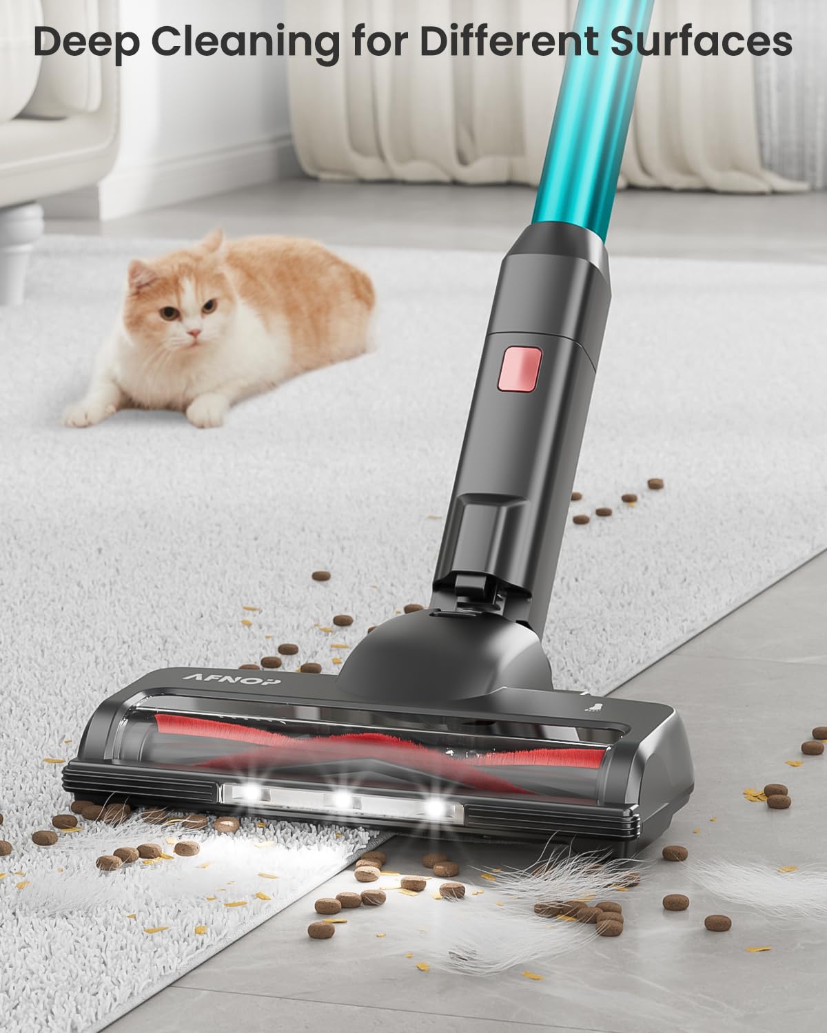 AFNOP Cordless Vacuum Cleaner, 550W/45Kpa/65Mins Vacuum Cleaners for Home, Rechargeable Cordless Vacuum, Lightweight for Carpet/Pet Hair/Hardwood Floor, Self-Standing Stick Vacuum with LED Display