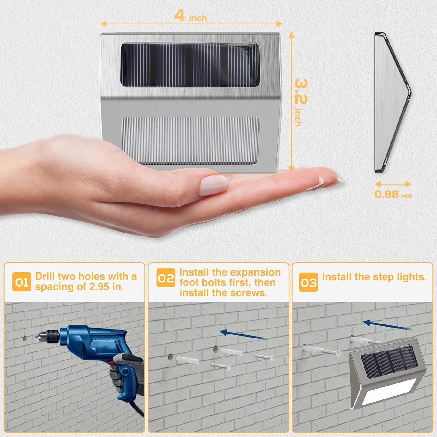 Otdair Solar Lights Outdoor Waterproof, Solar Fence Lights Auto On/Off, Bright LED Outdoor Lighting for Fence, Patio, Deck, Garden, Pathway
