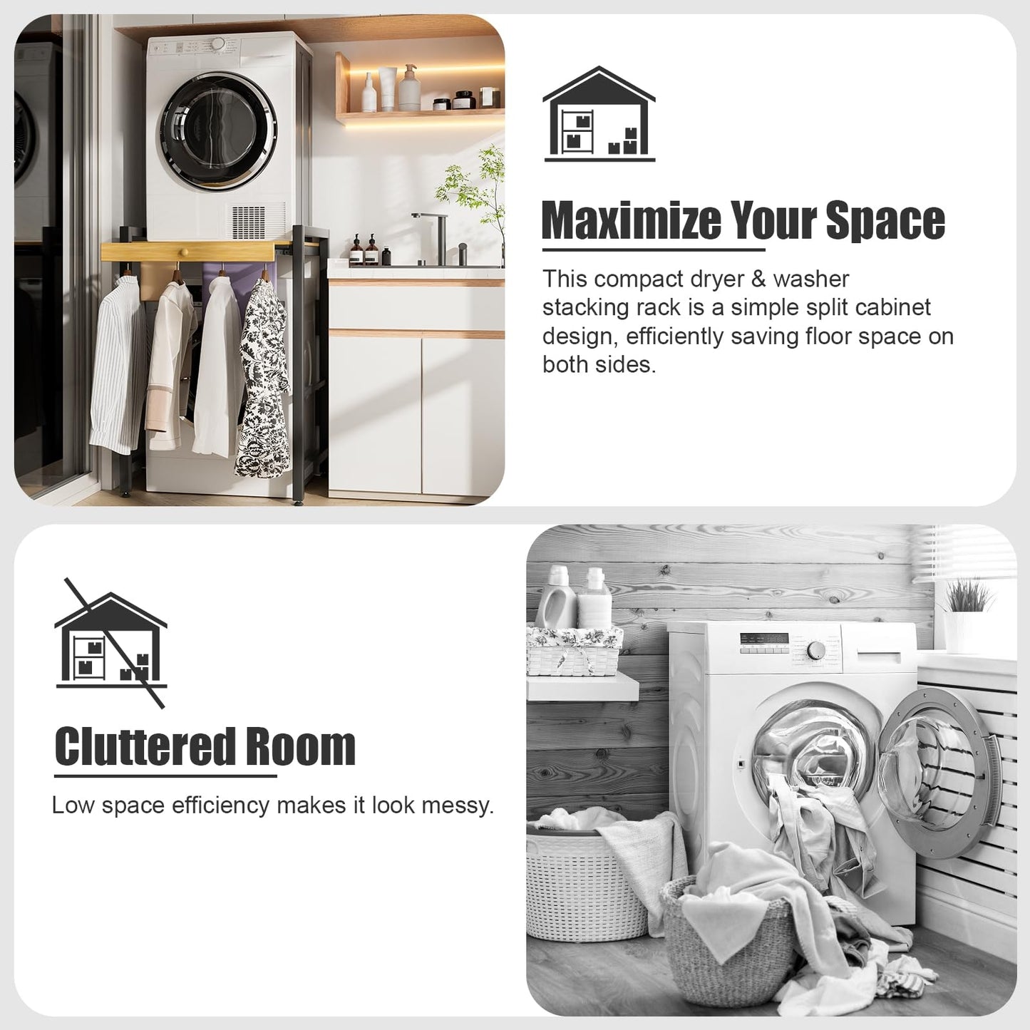 feneihe Laundry Room Shelves, Laundry Shelf with Countertop, Height Adjustable Drying Rack Clothing, Drying Rack Clothing, Space Saving Washing Machine Storage Stand for Bathroom Wooden Color