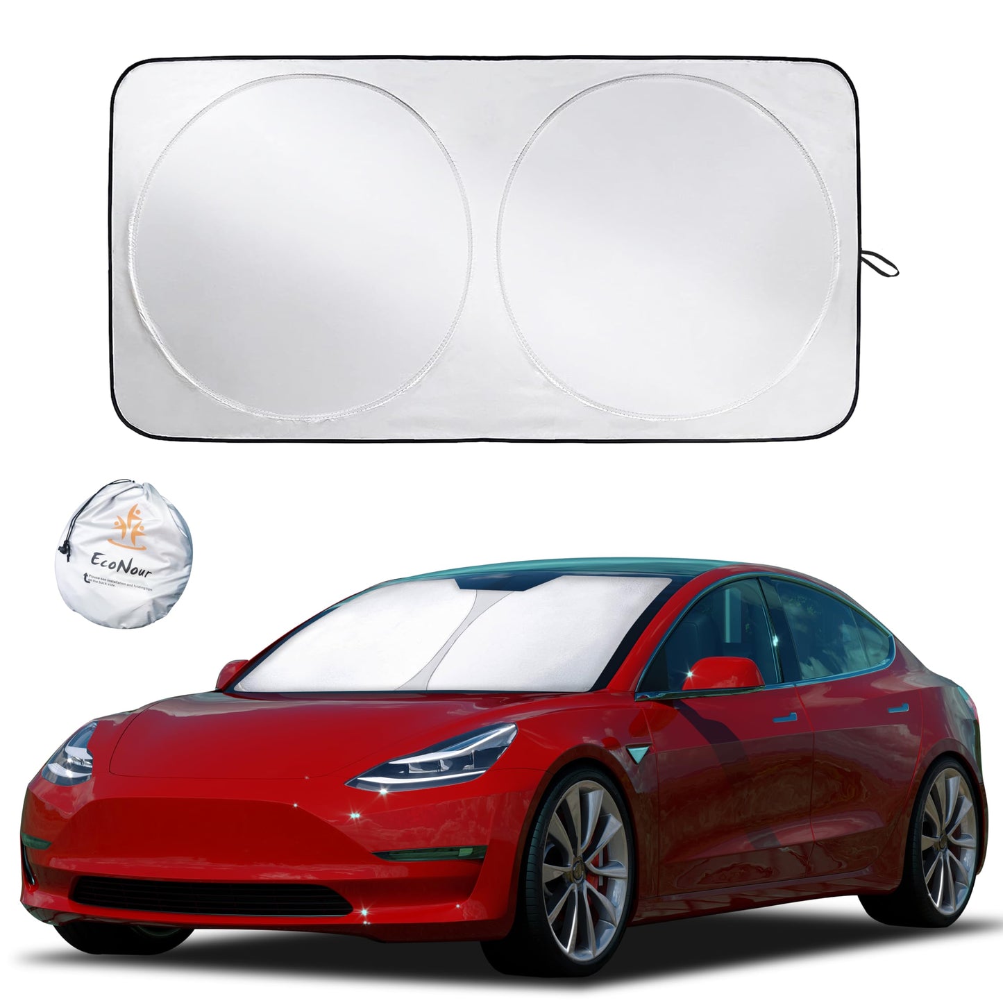 EcoNour Windshield Sun Shade for Tesla Model 3/Y Cars | (2016–2025) Foldable Sun Shield | Tesla Accessories – Upgraded Windshield Fits for Both Tesla Model Y Sunshade and Tesla Model 3 Sunshade
