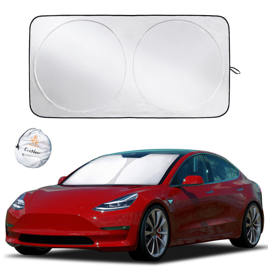 EcoNour Windshield Sun Shade for Tesla Model 3/Y Cars | (2016–2025) Foldable Sun Shield | Tesla Accessories – Upgraded Windshield Fits for Both Tesla Model Y Sunshade and Tesla Model 3 Sunshade
