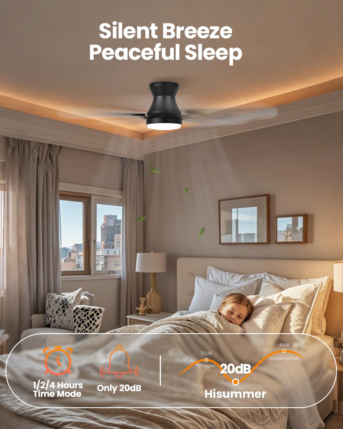 Low Profile Ceiling Fan With Light, 42inch Flush Mount Ceiling Fan with Lights and Remote for Bedroom/Living Room, Modern/Farmhouse Ceiling Fans for Indoor/Outdoor Reversible, 3CCT, Noiseless