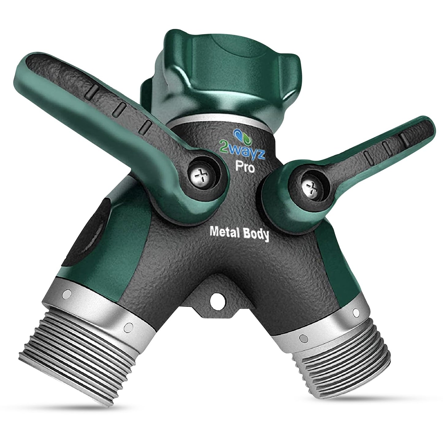 2WAYZ Hose Splitter 2 Way Heavy Duty Outdoor Faucet and Garden Connector - Water Spigot Splitter - Durable All-Metal Y Adapter with Shut-Off Valve - 4 x 4 x 1.5 Inches
