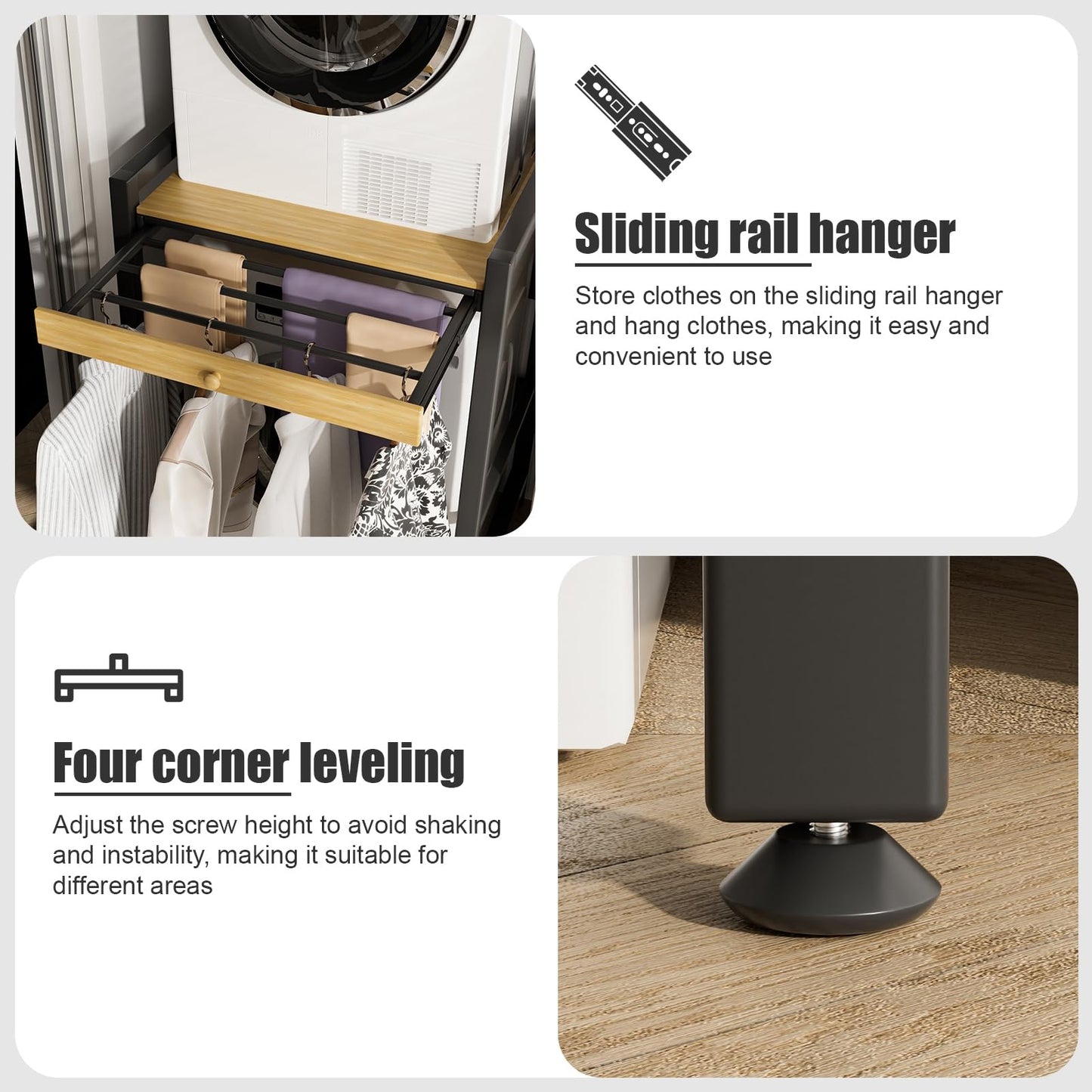 feneihe Laundry Room Shelves, Laundry Shelf with Countertop, Height Adjustable Drying Rack Clothing, Drying Rack Clothing, Space Saving Washing Machine Storage Stand for Bathroom Wooden Color