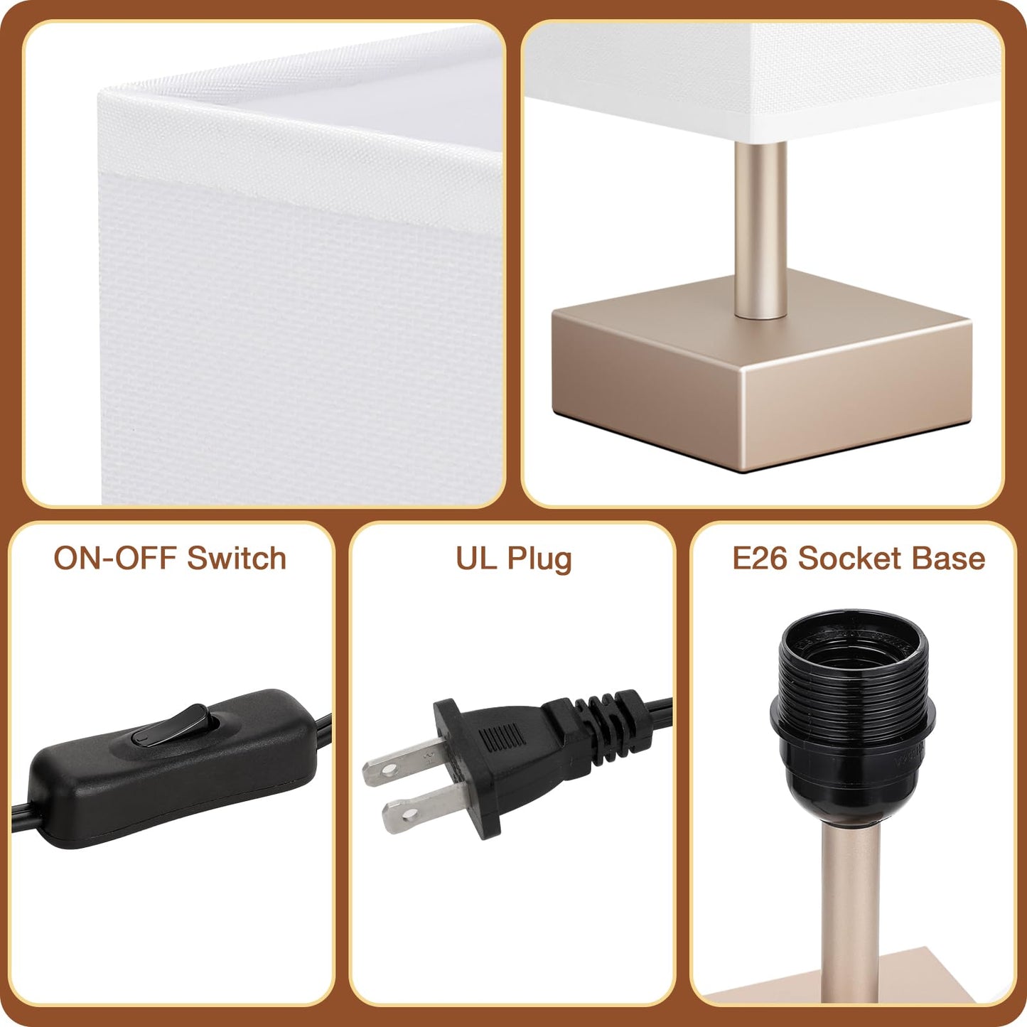 aooshine Antique Small Table Lamp - Bedside Lamp for Bedroom, Minimalist Nightstand Lamp with Square Fabric Shade, Desk Lamp for Kids Room Dorm