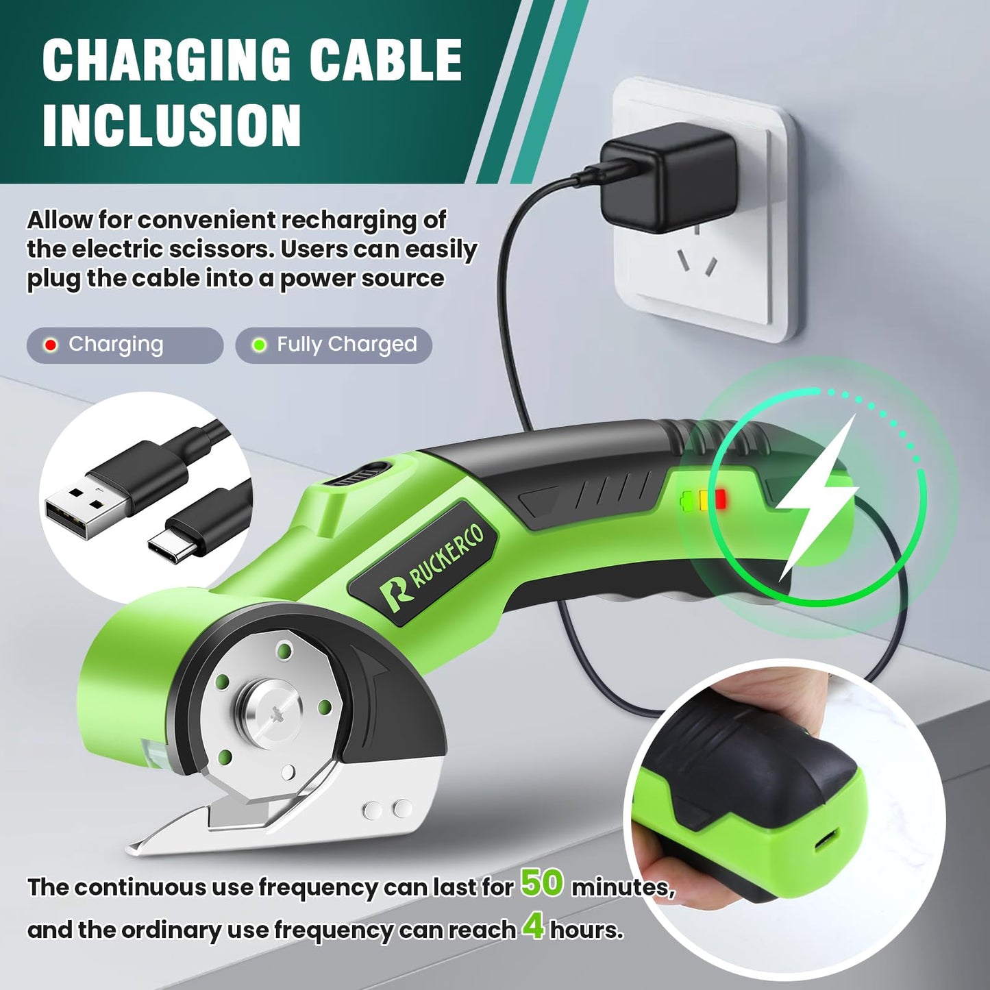 Cordless Electric Scissors Box Cutter 2 Rotary Blades – 4V Heavy Duty Rechargeable Cardboard Cutter, Storage Box & Fabric Scissor With Safety Lock, USB Cable – For Plastic, Carpet, Leather, DIY Crafts