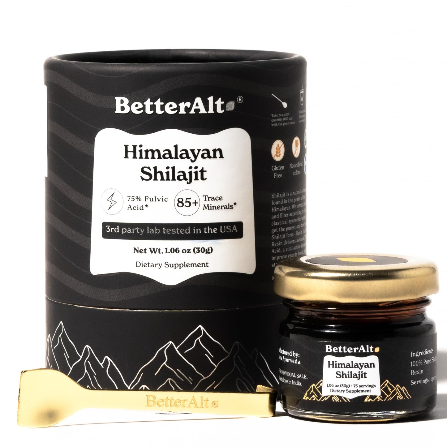 Better Alt Pure Himalayan Shilajit Resin | High Potency for Men & Women | 75 Servings for Stamina and Muscle Building, 85+ Trace Minerals, 75% Fulvic Acid, with Lab Test Report, 400mg