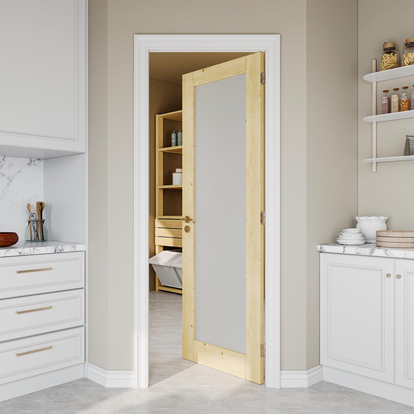 28" x 80" Pine Wood Slab Door, Frosted Glass Interior Doors, Single Room Door for Closet & Bedroom, Farmhouse Style as Prehung, Pocket, Bifold, Barn Doors, Easy DIY Stain, Shaker w/o Hardware