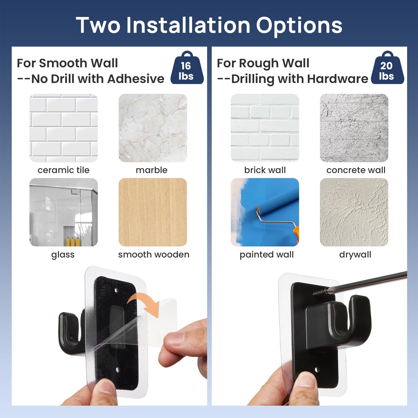 ENJOYBASICS No Drill Curtain Rods for Window 28 to 47 Inches, 5/8 Inch Diameter Renter Friendly Drapery Rod with Adhesive Brackets without Drilling, Adjustable from 27 to 52 Inches, Black