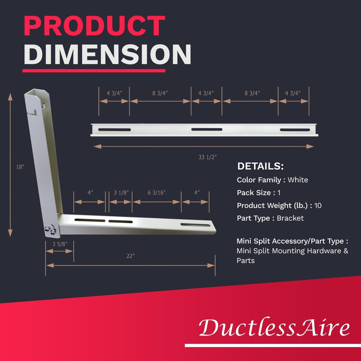 DuctlessAire Outdoor Wall Bracket - Mini Split AC Mounting Brackets - Ductless Air Conditioner Wall Mount - Support Brackets for Window AC Unit, Heat Pump, Mini Splt, HVAC and More (9000-36000 BTU)