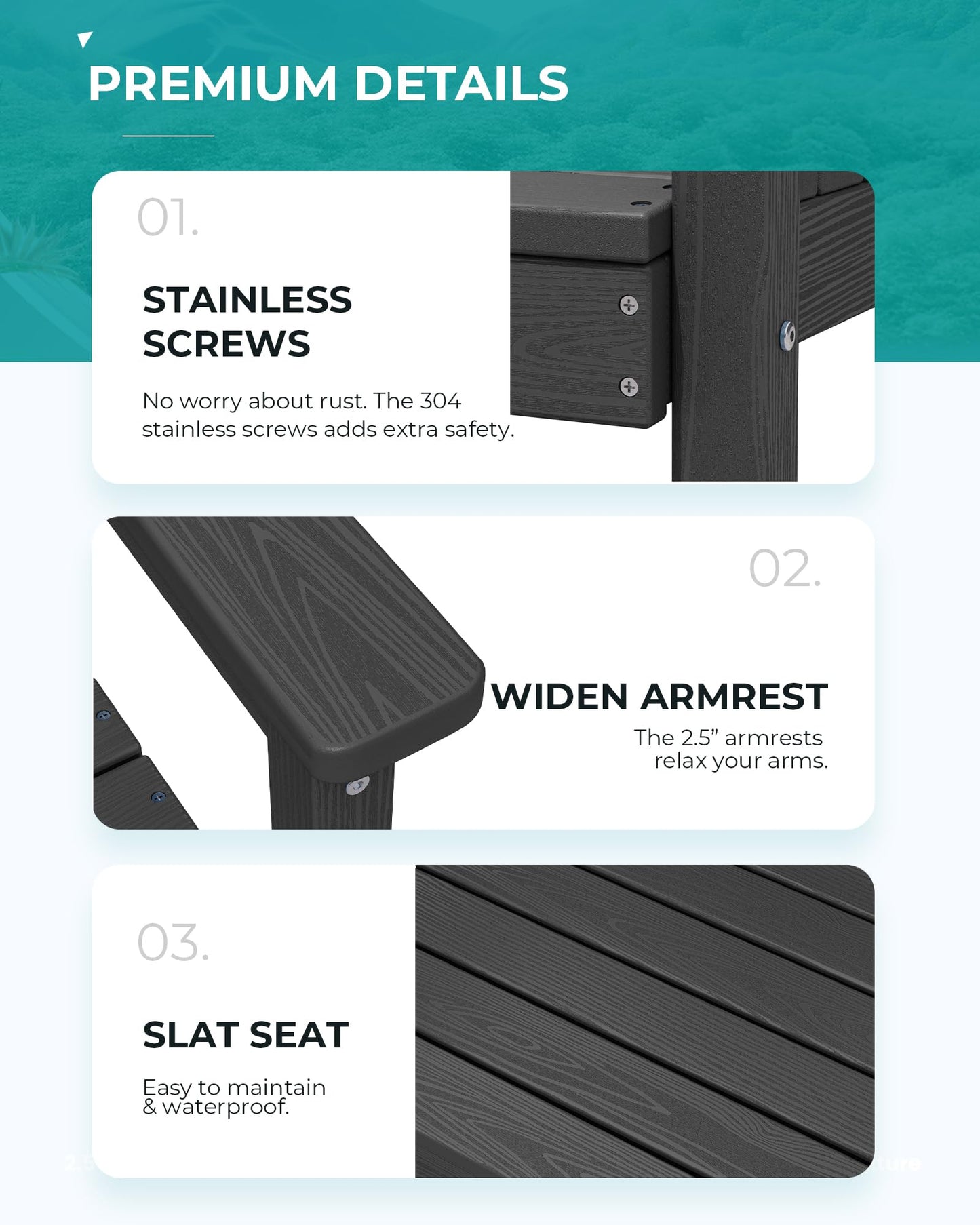 SERWALL 8-Piece Patio Dining Sets with 15FT Double Side Patio Umbrella, Outdoor HDPE Dining Furniture Set with Umbrella Hole Cut-Out Table and 6 Chairs, Black（Umbreall Base not Included）