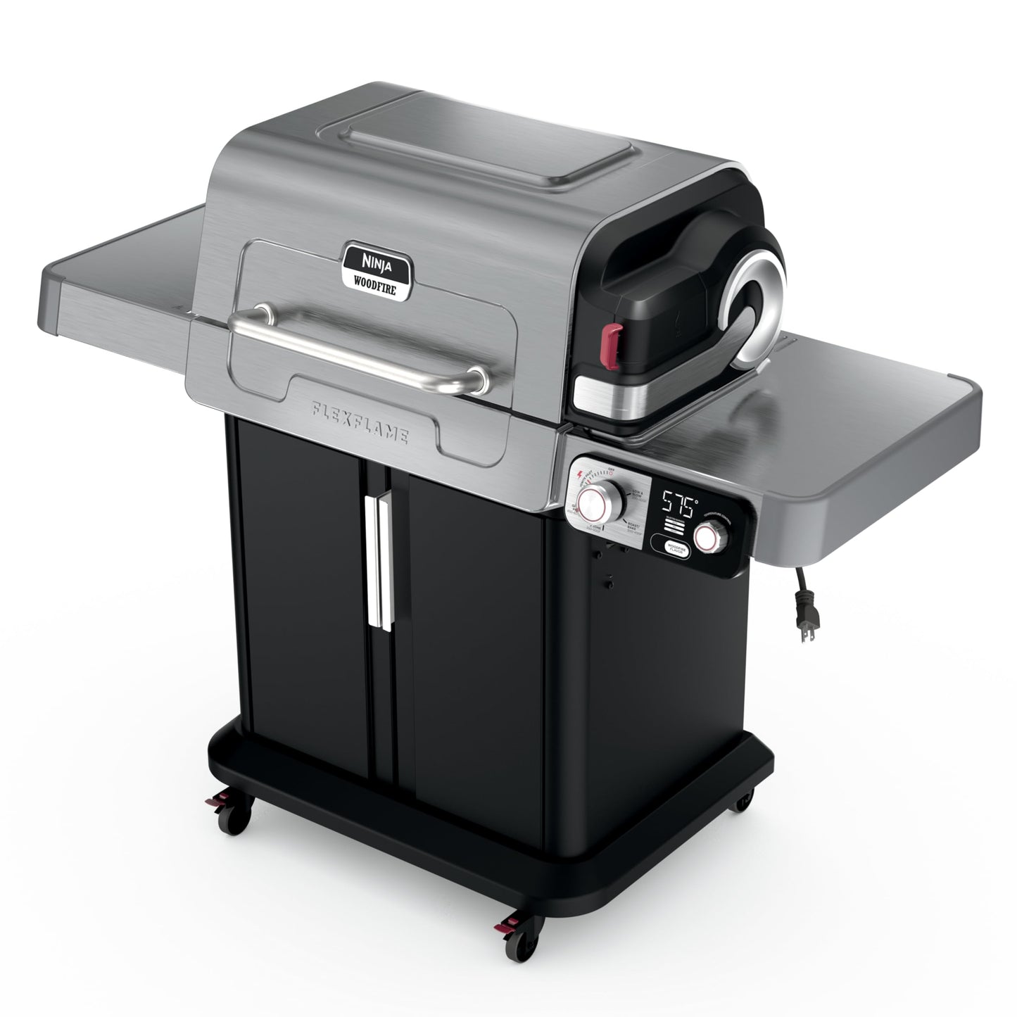 Ninja FlexFlame, Grill and Smoker, Electric and Propane Grill, Roaster, BBQ Grill, 5-in-1 Cooking System, 3 Burner, Digital Control, Outdoor Cooking, Griddle, Pizza Maker, Stainless Steel, PG301