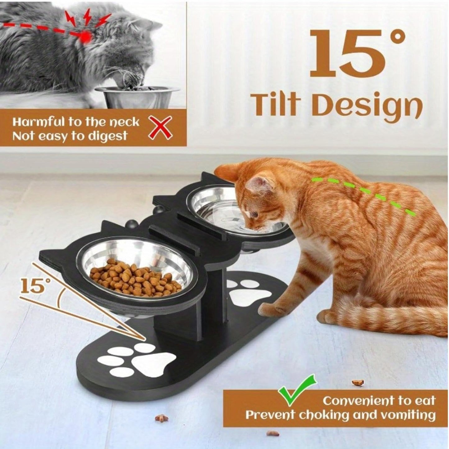 Cat Feeding Station - Raised Cat Food Water Bowl | Food and Water Bowl for Dogs | Pet Waterer | Adjustable Indoor Multi-Pet Households Puppy Kitten Senior Daily Watering Drinking Home Travel