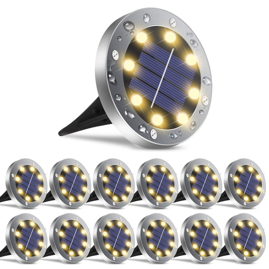 OULONGER Solar Outdoor Lights 12 Packs, Waterproof Solar Pathway Lights Bright In-Ground Lights Lighting Decor for Garden, Lawn, Patio, Yard, Driveway, Step and Walkway Warm Light