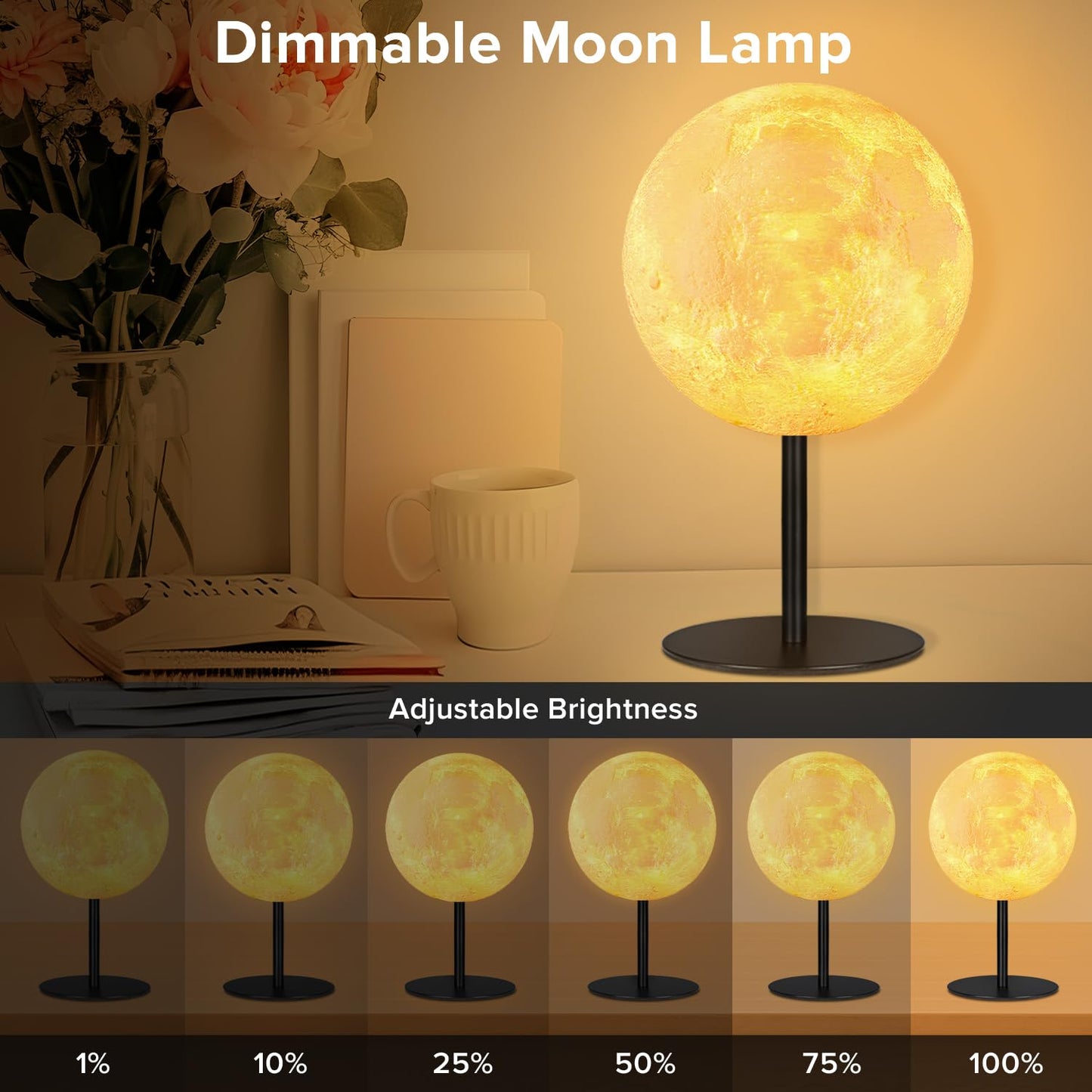 Small Table Lamp Moon Lamp, Bedside Table Lamp for Bedroom, Dimmable Bedside Lamp with 30 Modes, Nightstand Lamp Desk Lamp for Living Room, Kids Room, Office, Dorm, Gift for Boys Girls Teens Women Men