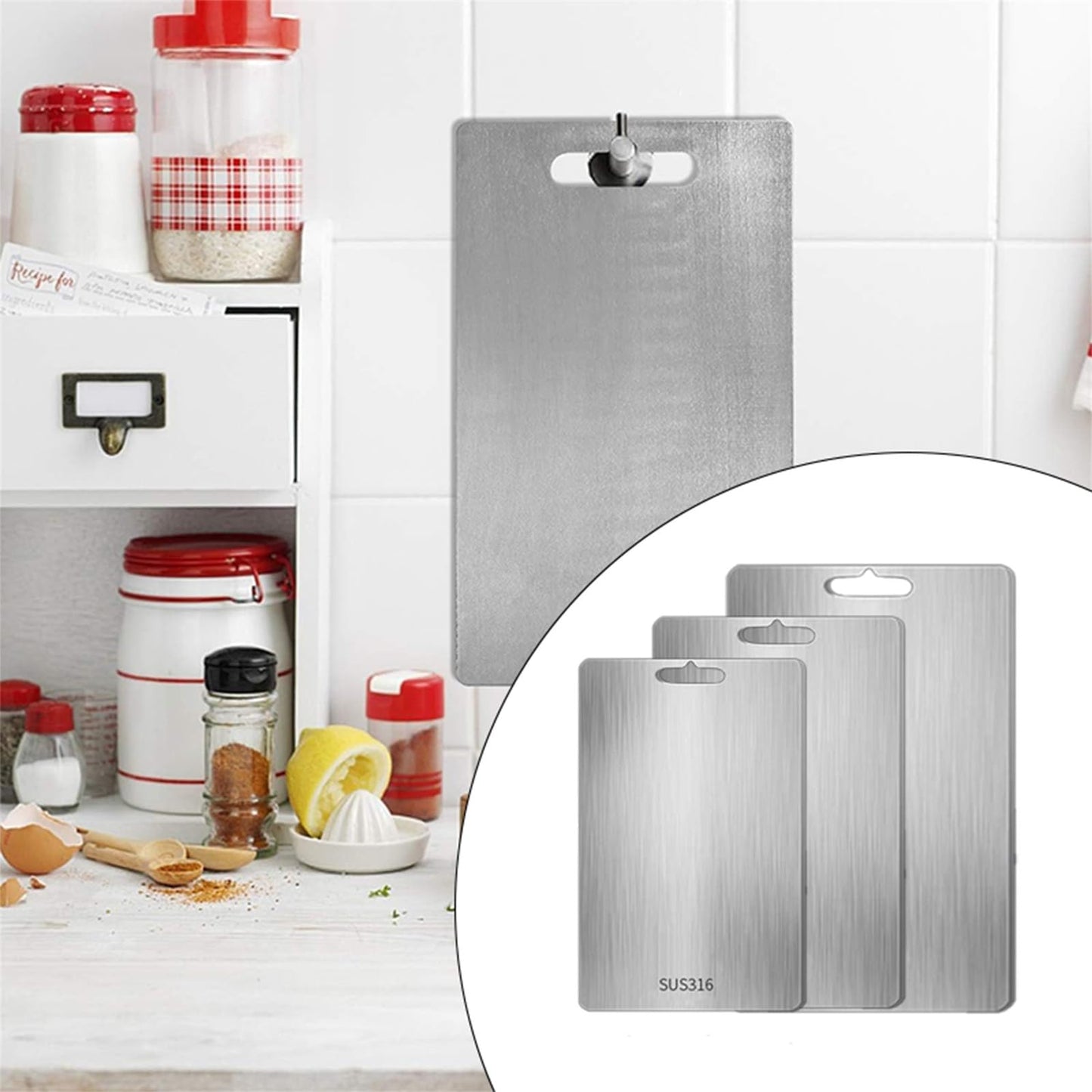 Katuchef Cutting Board, Katu Chef Titanium Cutting Boards for Kitchen, Double Sided Stainless Steel Boards for Vegetables and Meat, Pure Cut Titanium Cut Chopping Board (L)