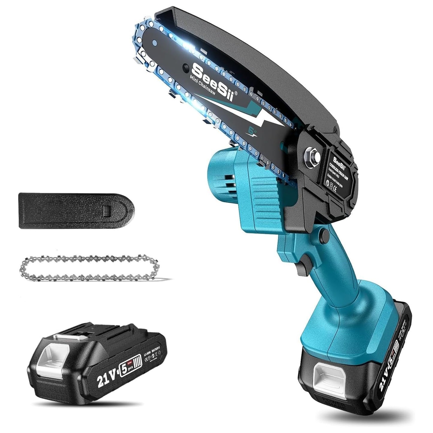 Seesii Mini Chainsaw, 6-inch Mini Chainsaw Cordless, Handheld Electric Power Chain Saw with Battery, for Tree Trimming Wood Cutting,Gifts for Father, Dad, Husband, Men