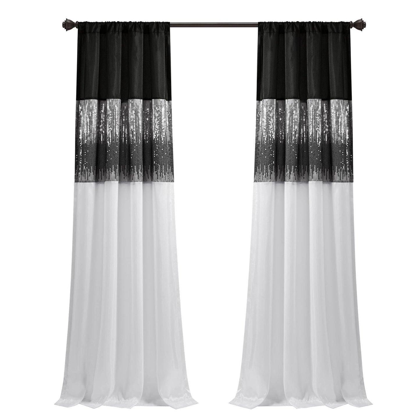 Lush Decor Night Sky Window Curtain Panel, Single 42"W x 84"L Black & White - Sequin Backdrop Curtain - Room Darkening Curtains For Bedroom - Glam Decor