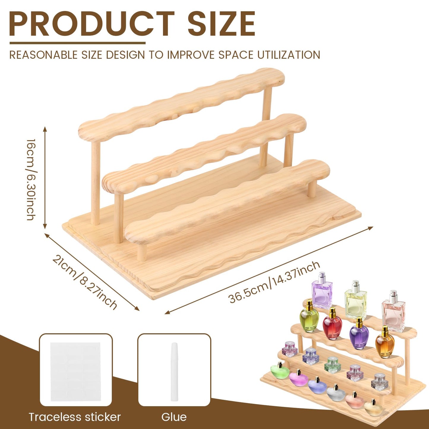 HJJWNDDNG Wooden Display Riser Stand 4 Tier Perfume Display Riser Stand, Cupcake Displays Shelf Organizer for Bedroom Bathroom Dressing Table(Log color,Four floors)