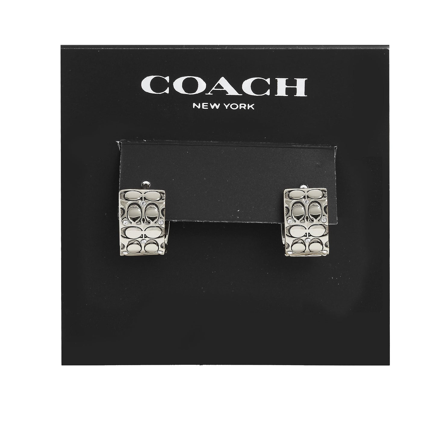 Coach Women's Signature Quilted Huggie Earrings, CRYSTAL/RHODIUM