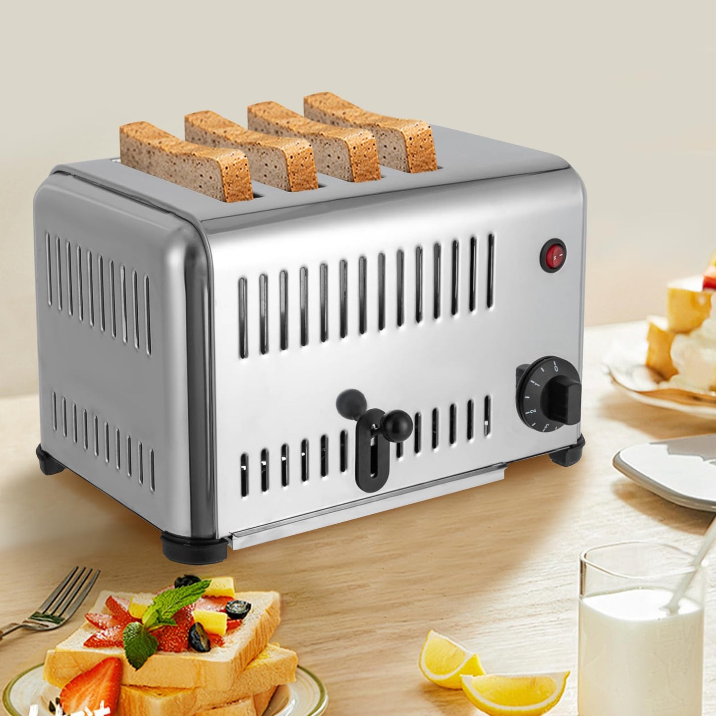 4 Slice Toaster Commercial Bread Baking Machine, Stainless Steel Toaster for Restaurant and Home Kitchen