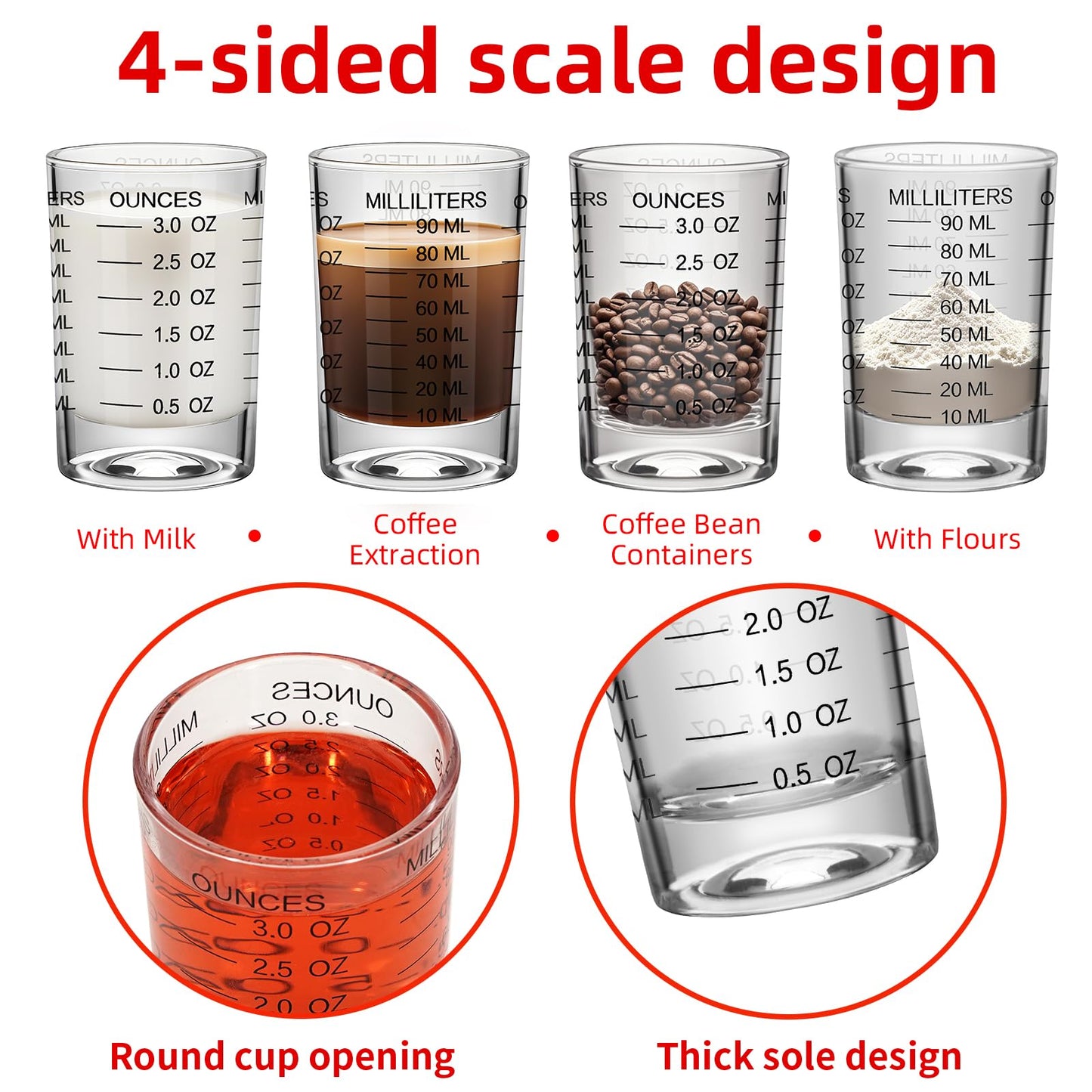 2Pcs Shot Glass Measuring Cup 3 Ounce/90ML Liquid Heavy High Espresso Glass Cup Black Line Espresso Shot Glass with Measurement (2)