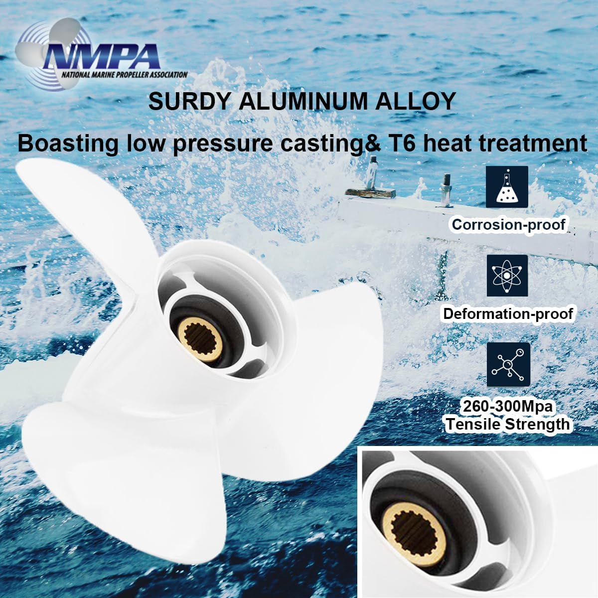 VIF Jason Marine 13 1/4x17-K Aluminum Boat Propeller for Yamaha Outboard Motos 60/70/75/80/85/90/115/130HP,OEM Parts No.6E5-45945-01-EL,15 Tooth, Rh