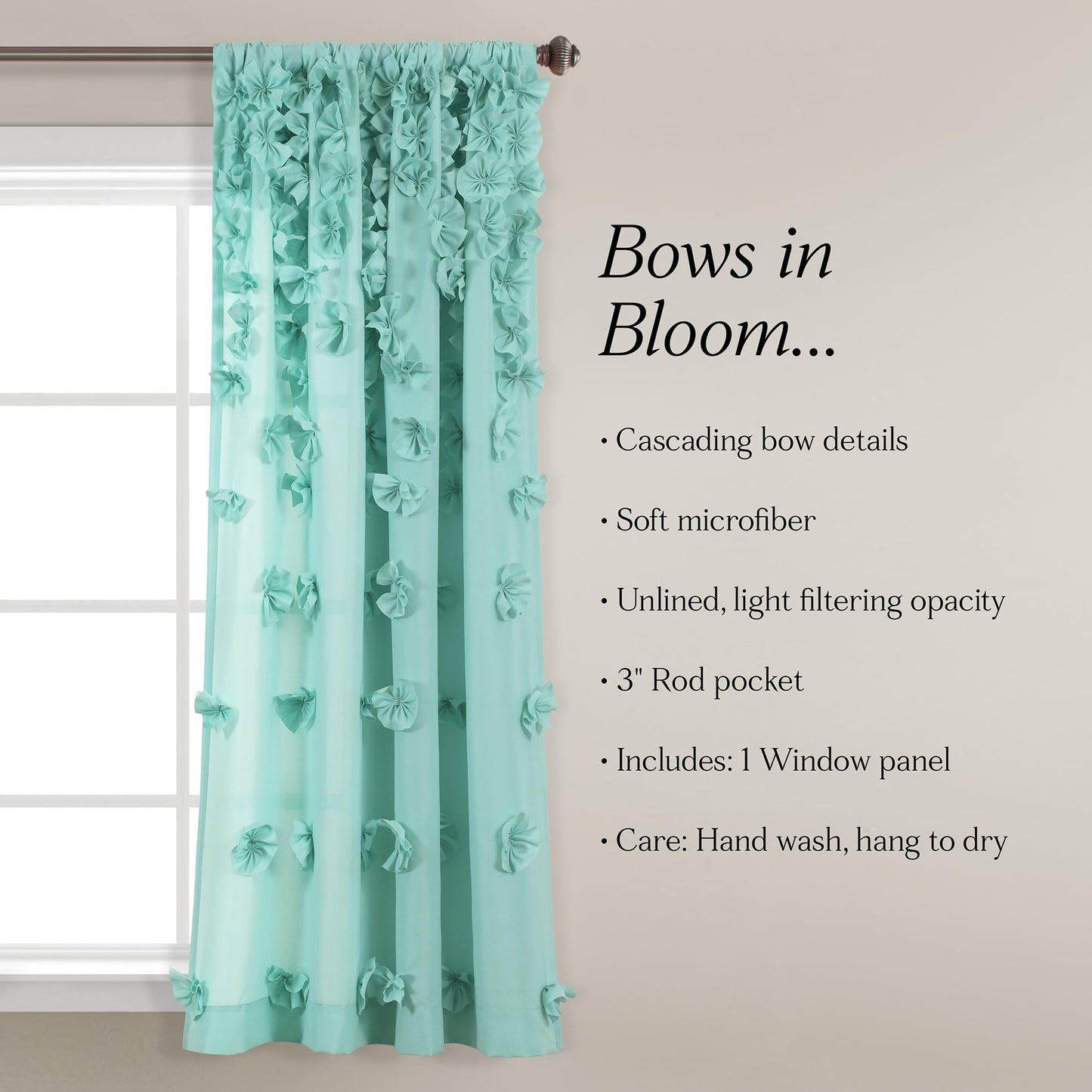 Lush Decor Riley Window Curtain (Single Panel), 54"W x 63"L, Aqua