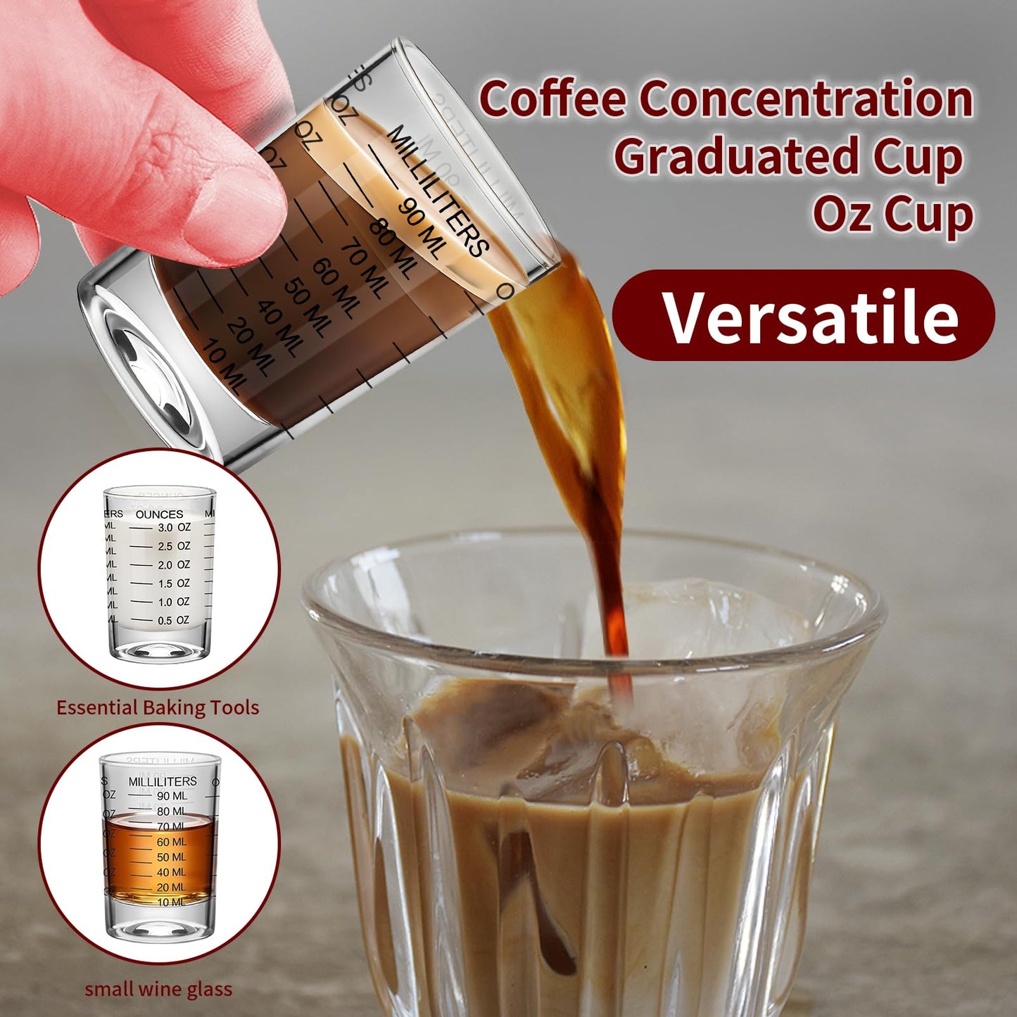 2Pcs Shot Glass Measuring Cup 3 Ounce/90ML Liquid Heavy High Espresso Glass Cup Black Line Espresso Shot Glass with Measurement (2)