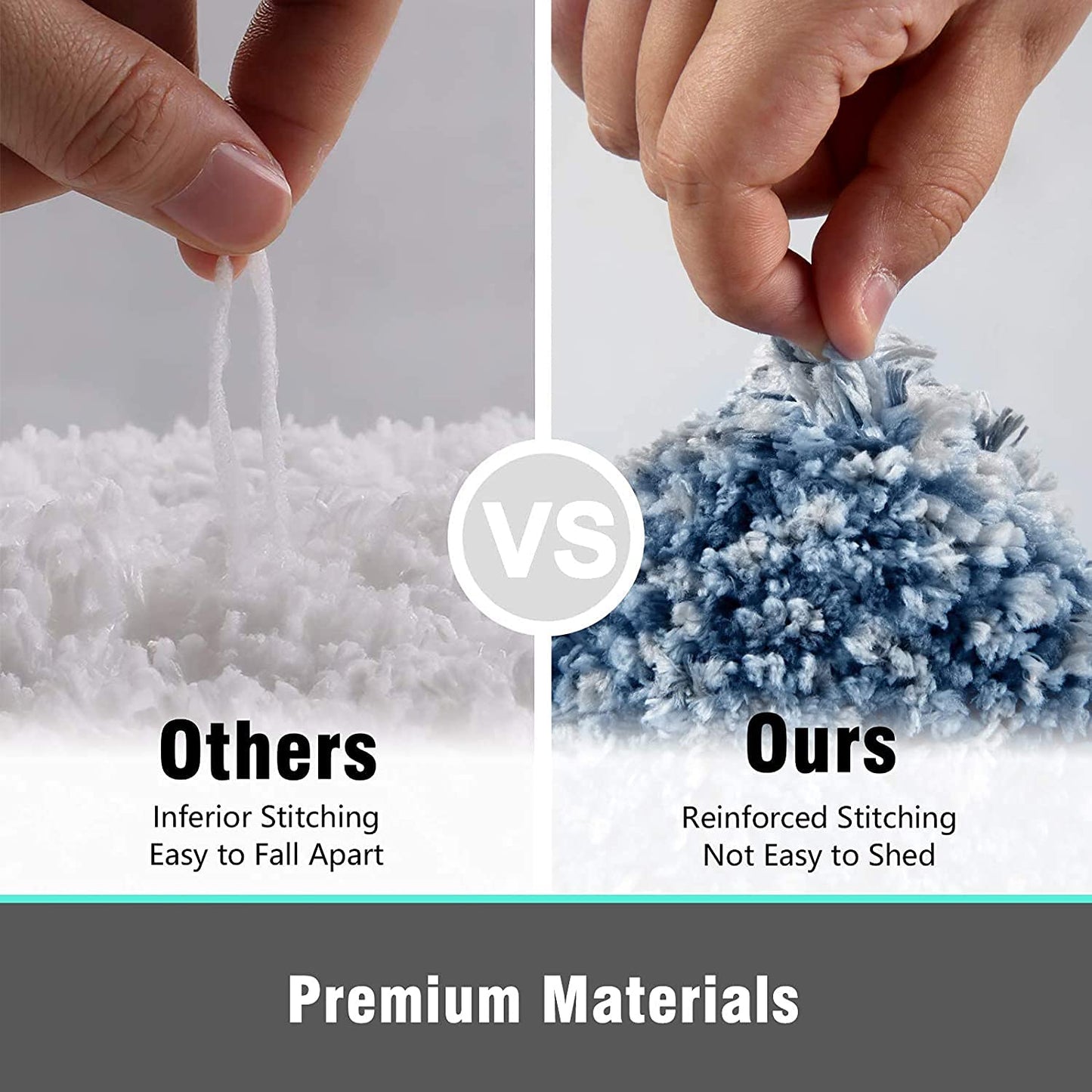 Vaukki Luxury Soft Bathroom Rugs Set of 2, Non Slip Washable Plush Bath Floor Mats, Microfiber Shaggy Absorbent Striped Bath Carpet for Tub, Bathroom and Shower (18''x26''+20''x32'', Blue)