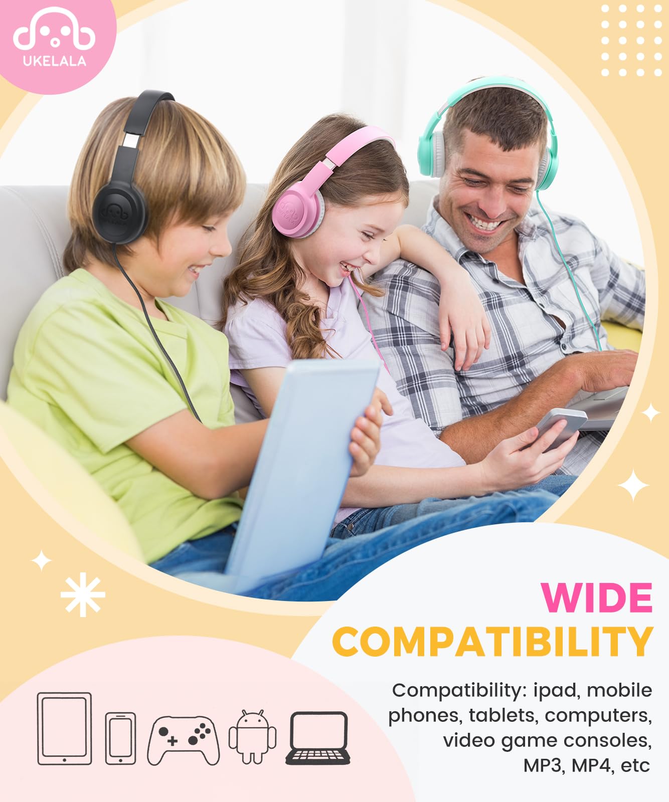 UKELALA C3 Kids Headphones Wired, On-Ear Wired Head Phones for Boys Girls with 3.5mm Jack, Foldable, Adjustable Headband, Child Headphone for School Home Airplane Tablet Pink