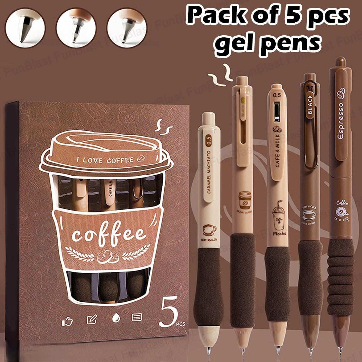 Gel Pens with Soft Grip, 5 Pack, Blue Ink, School and Office Supplies