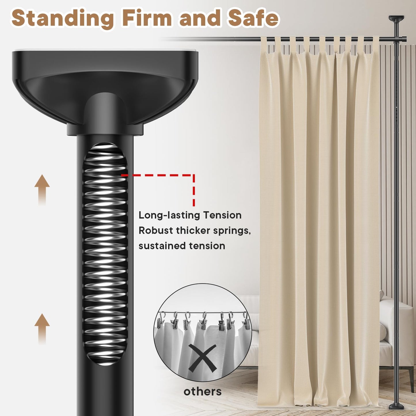 Bonpally Room Divider Curtain Rod, No Drilling Tension Rod for Room Separation, 4-10ft(H)28-114inch(W) Adjustable Heavy Duty Floor to Ceiling Wall Divider Room Partition Privacy Separator, Black