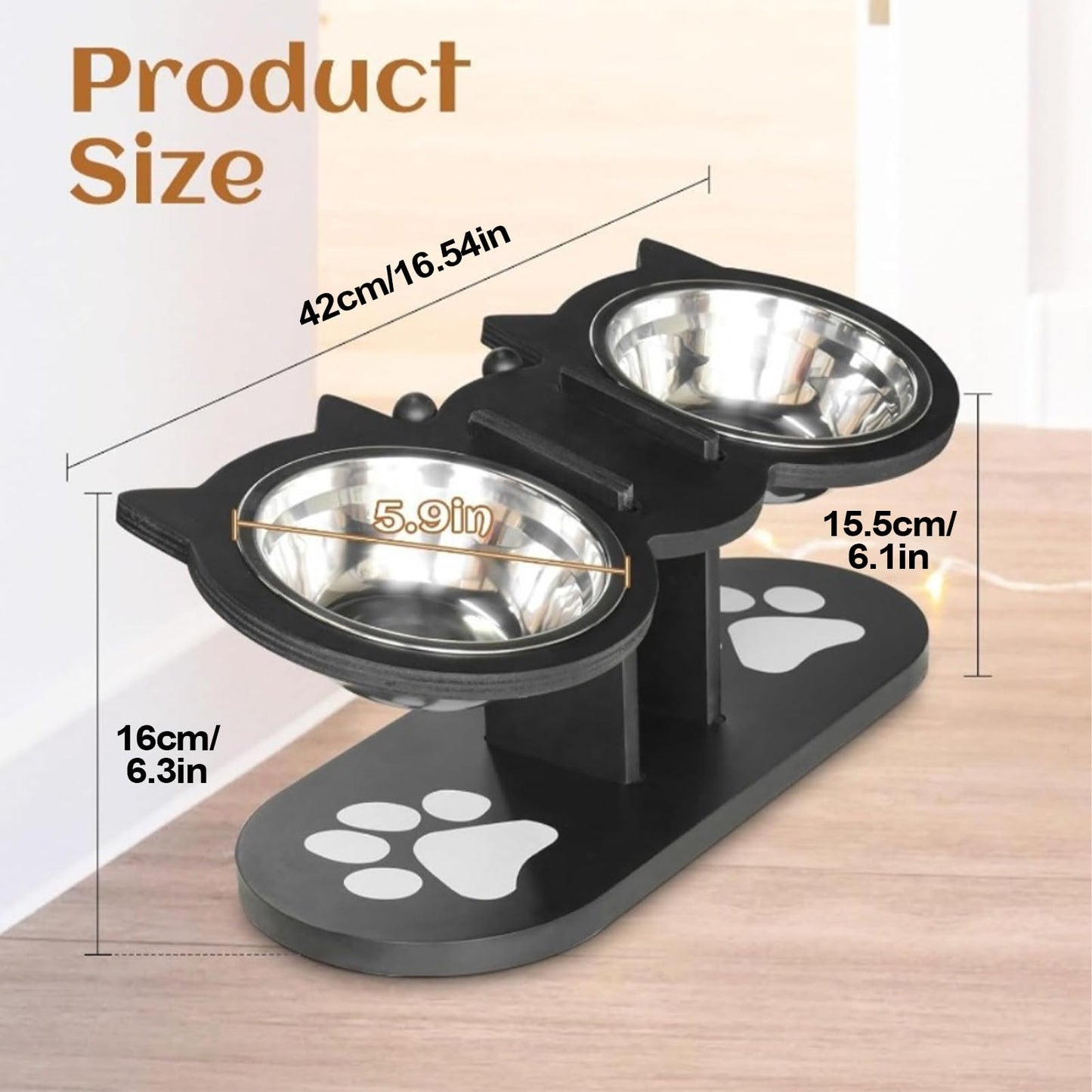 Cat Feeding Station - Raised Cat Food Water Bowl | Food and Water Bowl for Dogs | Pet Waterer | Adjustable Indoor Multi-Pet Households Puppy Kitten Senior Daily Watering Drinking Home Travel