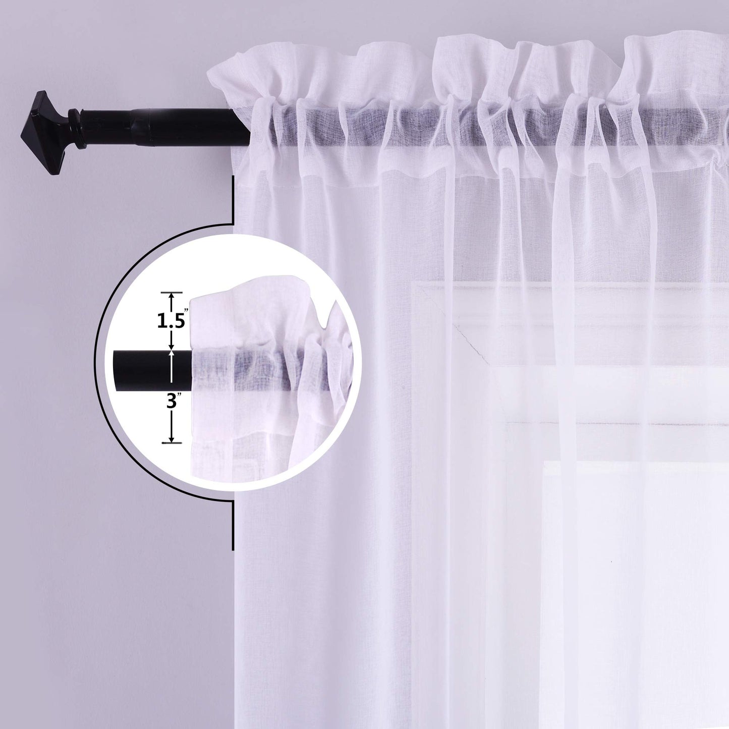 KOUFALL Modern Decorative Unique Faux Linen Ombre Semi Sheer White and Black Sheer Curtains for Living Room Bedroom Boys Room Decor Teen 52 x 84 Length 2 Windows Curtain Set Panels Rod Pocket