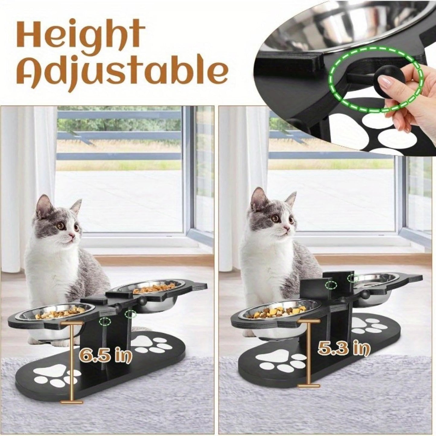 Cat Feeding Station - Raised Cat Food Water Bowl | Food and Water Bowl for Dogs | Pet Waterer | Adjustable Indoor Multi-Pet Households Puppy Kitten Senior Daily Watering Drinking Home Travel