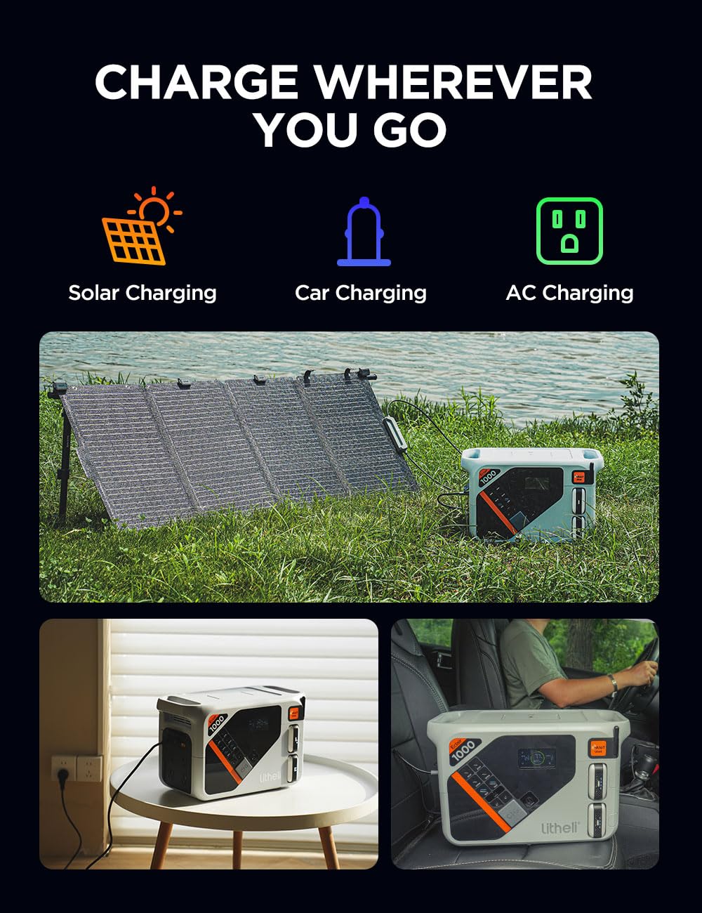 Litheli Eclair 1000 Portable Power Station with Dual Removable Batteries (2×4.0Ah) – 1800W Solar Generator, 1069Wh LiFePO4, 1H Fast Charge, Solar Optional, Ideal for Camping, RV, Emergency