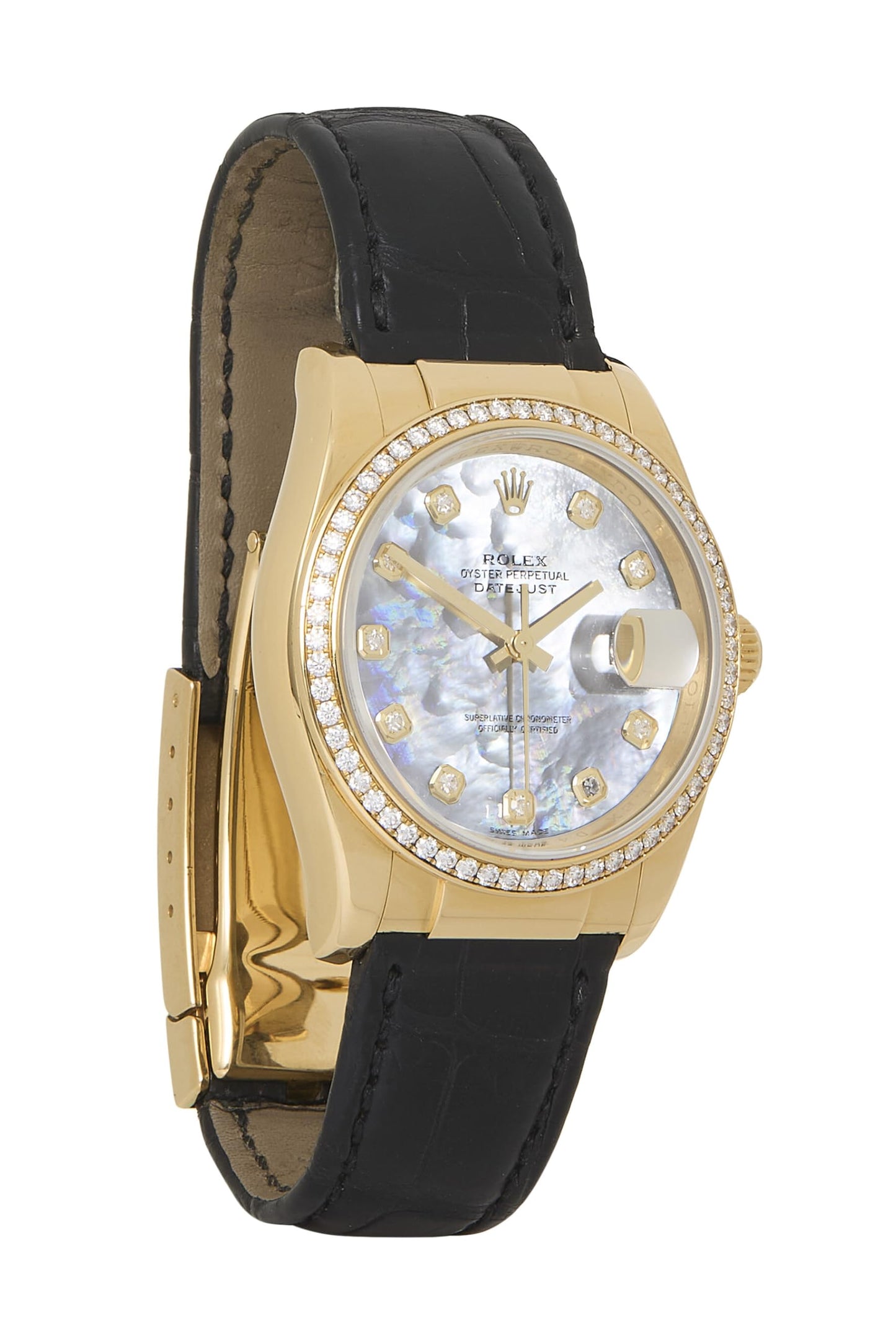 Rolex, Pre-Loved Datejust MOP (Mother of Pearl) Diamond Dial 18k YG 116188 36mm, White